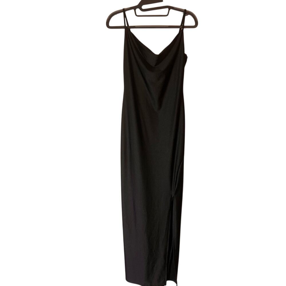 Black Slip Maxi Dress with Cowl Neck
